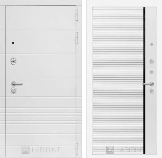 Входная дверь Трендо 22 - Белый софт, черная вставка | Декоративная MDF панель 10 мм с фрезерованным наличником, цвет 