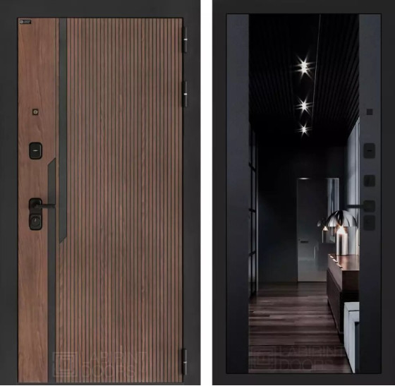 Входная дверь KARMINA с Зеркалом тонированным Максимум - Черный кварц | Фрезерованная МДФ панель 10 мм, цвет 