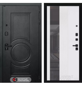 Входная дверь GRAND с Зеркалом 32 тонированным - Белый рельеф софт