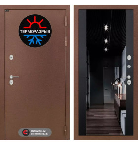 Входная дверь Термо Магнит с тонированным зеркалом Максимум - Черный кварц