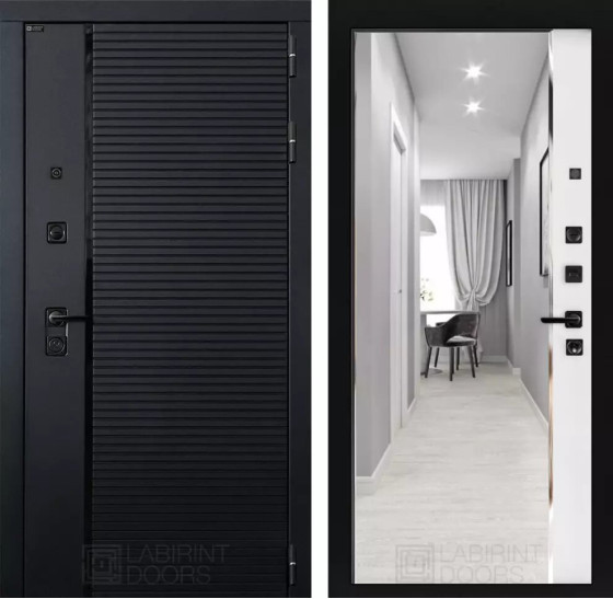 Входная дверь PIANO с зеркалом Панорама - Белый софт | Декоративная MDF панель 10 мм с наличниками, цвет 