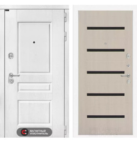 Входная дверь VERSAL 01 - Беленый дуб, стекло черное