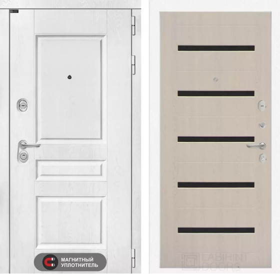 Входная дверь VERSAL 01 - Беленый дуб, стекло черное | Классическая MDF панель 16 мм с наличником, цвет 