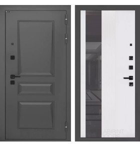 Входная дверь Орлеан с Зеркалом 32 тонированным - Белый рельеф софт