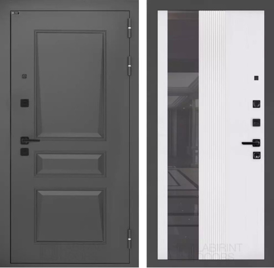 Входная дверь Орлеан с Зеркалом 32 тонированным - Белый рельеф софт | Металлическая отделка методом давления на полотне