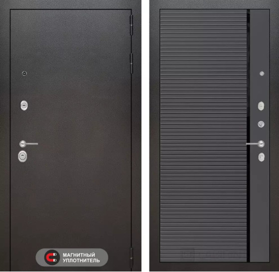 Входная дверь SILVER 22 - Графит софт, черная вставка | Металл с покрытием 