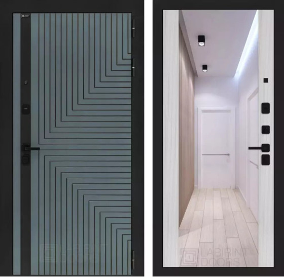 Входная дверь CREDOR с Зеркалом Максимум - Сандал белый | Фрезерованная МДФ панель 10 мм, цвет 