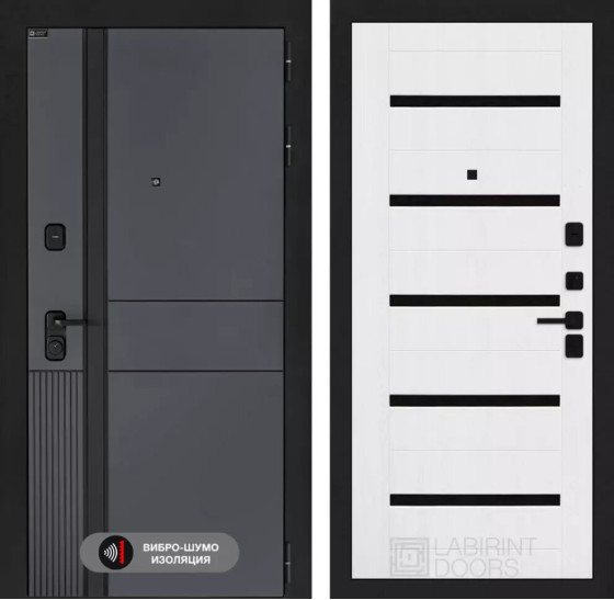 Входная дверь EVOLAB 01 - Белое дерево, стекло черное | Фрезерованная МДФ панель 10 мм, цвет 