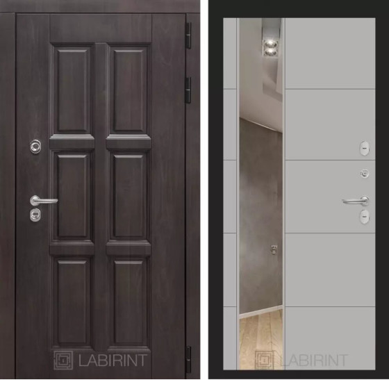 Входная дверь Лондон с зеркалом 19 - Грей софт | Влагостойкая MDF панель 16 мм с наличниками, цвет Винорит 