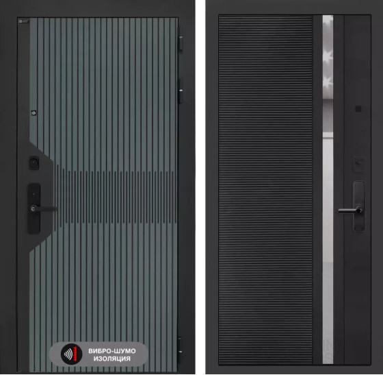 Входная дверь Смартлаб 31 - Черный кварц, зеркальная вставка с тонировкой | Фрезерованная МДФ панель 10 мм, цвет 