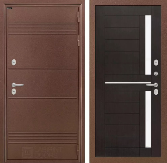 Входная дверь Термо Лайт 02 - Венге, стекло белое | Металлическая отделка с давлением и фигурным наличником