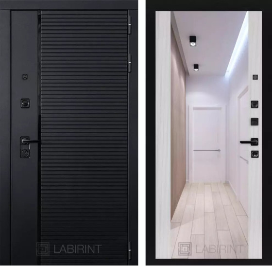 Входная дверь PIANO с зеркалом Максимум - Сандал белый | Декоративная MDF панель 10 мм с наличниками, цвет 