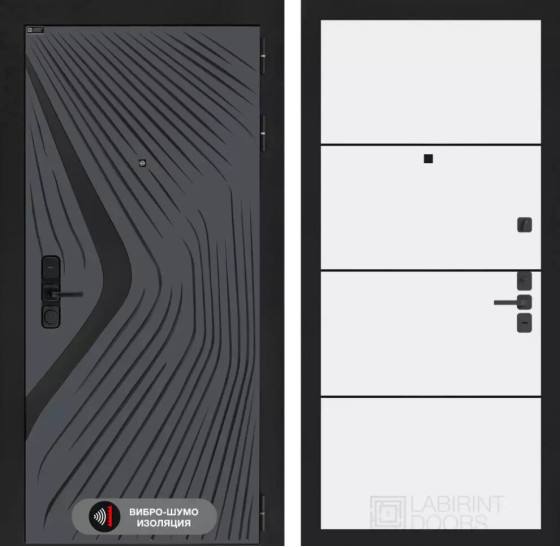 Входная дверь LEOLAB 25 - Белый софт, черный молдинг | Фрезерованная МДФ панель 10 мм, цвет 