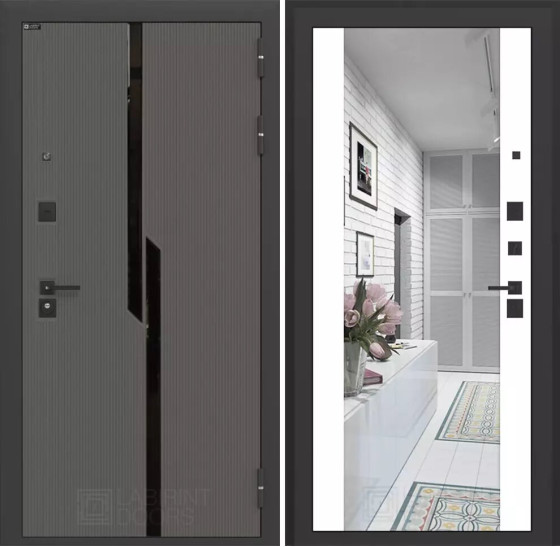 Входная дверь CARBON с зеркалом Максимум - Белый софт | Декоративная MDF панель 10 мм с черным стеклом фацет, цвет 