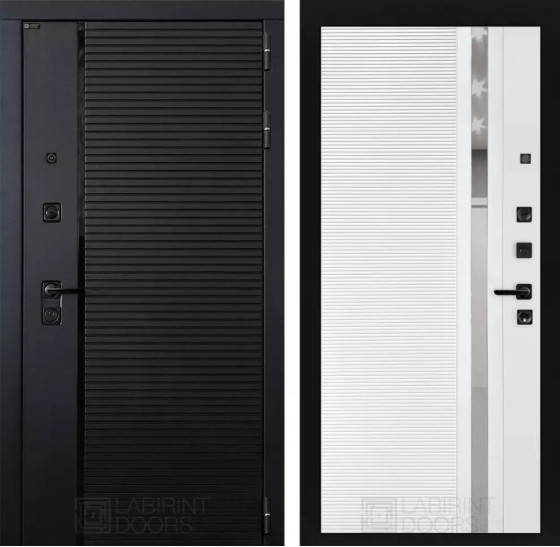 Входная дверь PIANO 31 - Белый софт, зеркальная вставка с тонировкой | Декоративная MDF панель 10 мм с наличниками, цвет 