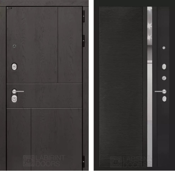 Входная дверь URBAN 31 - Черный кварц, зеркальная вставка с тонировкой | Стильная декоративная MDF панель 10 мм с наличником, цвет 