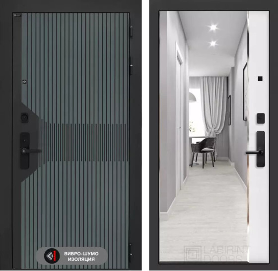 Входная дверь Смартлаб с зеркалом Панорама - Белый софт | Фрезерованная МДФ панель 10 мм, цвет 