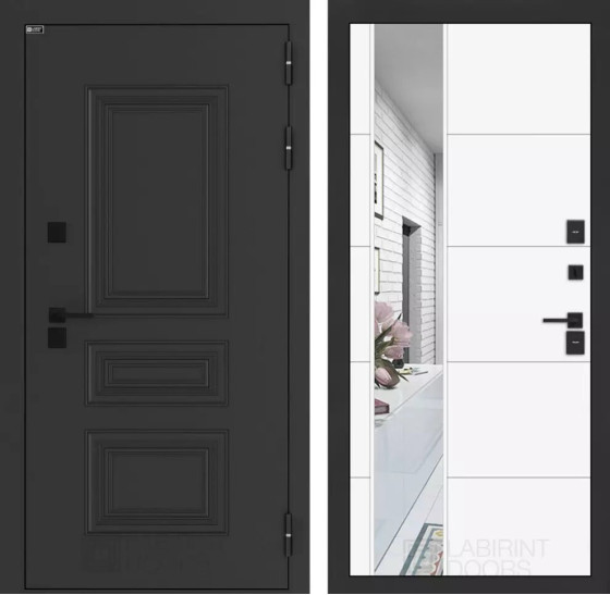 Входная дверь Аляска Лайт с Зеркалом 19 -Белый софт | Металлическая отделка методом давления на полотне