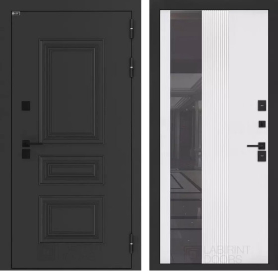 Входная дверь Аляска Лайт с Зеркалом 32 тонированным - Белый рельеф софт | Металлическая отделка методом давления на полотне