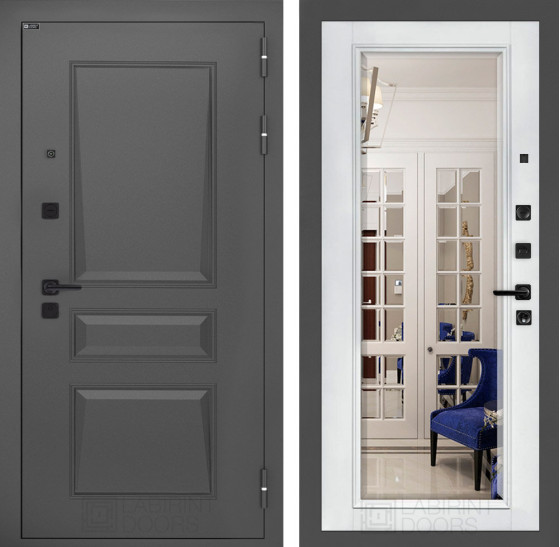 Входная дверь Орлеан с Зеркалом Фацет - Белый софт | Металлическая отделка методом давления на полотне