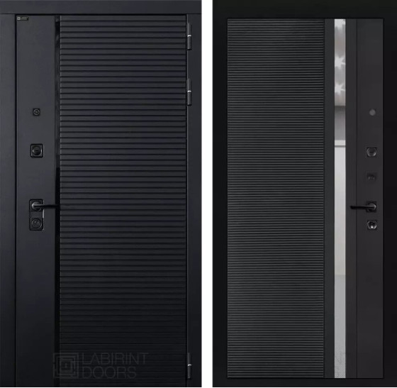 Входная дверь PIANO 31 - Черный кварц, зеркальная вставка с тонировкой | Декоративная MDF панель 10 мм с наличниками, цвет 