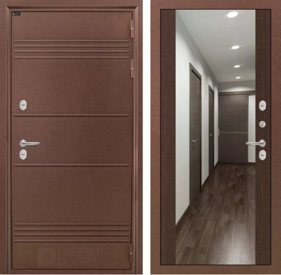 Входная дверь Термо Лайт с Зеркалом Максимум - Венге | Металлическая отделка с давлением и фигурным наличником