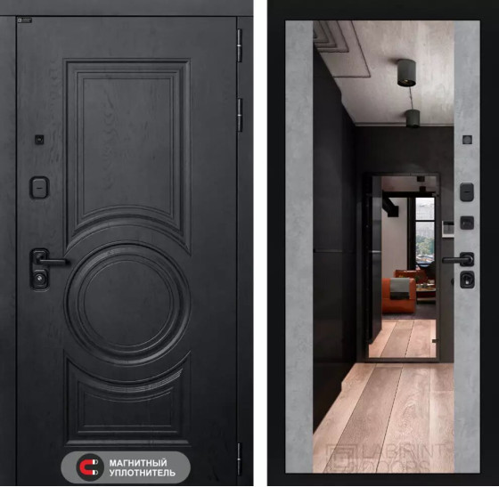 Входная дверь GRAND с Зеркалом Максимум - Бетон светлый | Стильная декоративная MDF панель 16 мм с наличником, цвет 