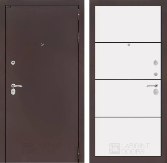 Входная дверь CLASSIC антик медный 25 - Белый софт, черный молдинг | Металл с практичным покрытием 