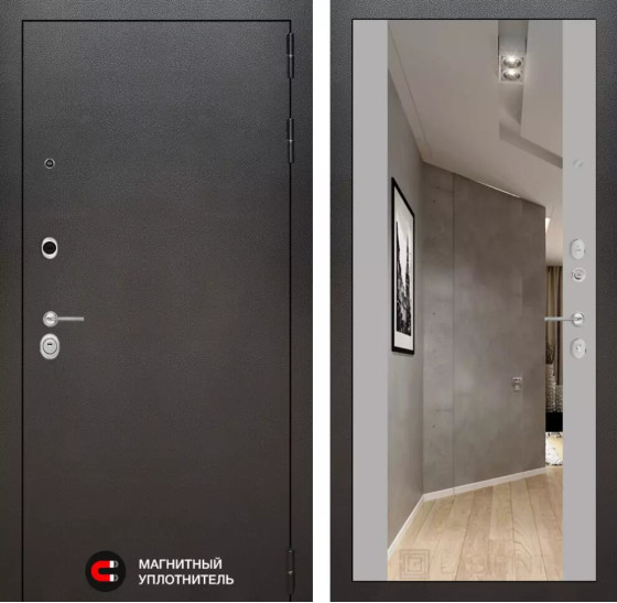 Входная дверь SILVER с Зеркалом Максимум - Софт Грей | Металл с покрытием 