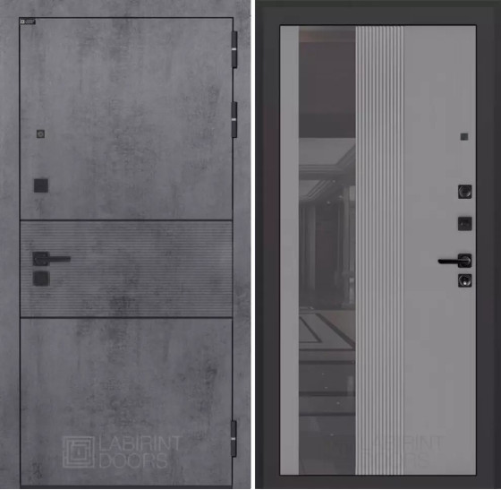 Входная дверь INFINITY с Зеркалом 32 тонированным - Серый рельеф софт | Современная MDF панель 10 мм с наличником, цвет 