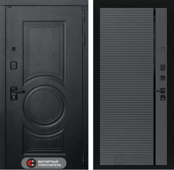 Входная дверь GRAND 22 - Графит софт, черная вставка | Стильная декоративная MDF панель 16 мм с наличником, цвет 