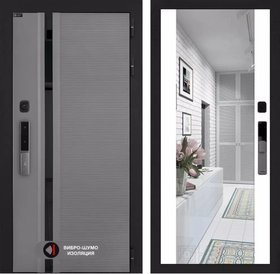 Входная дверь Пиано Смарт 2.0 с зеркалом Максимум - Белый софт | Фрезерованная МДФ панель 10 мм, цвет 