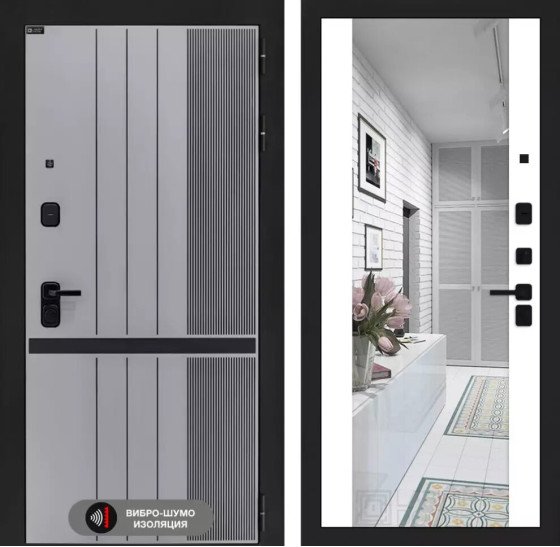 Входная дверь SKYLAB с зеркалом Максимум - Белый софт | Фрезерованная МДФ панель 10 мм, цвет 