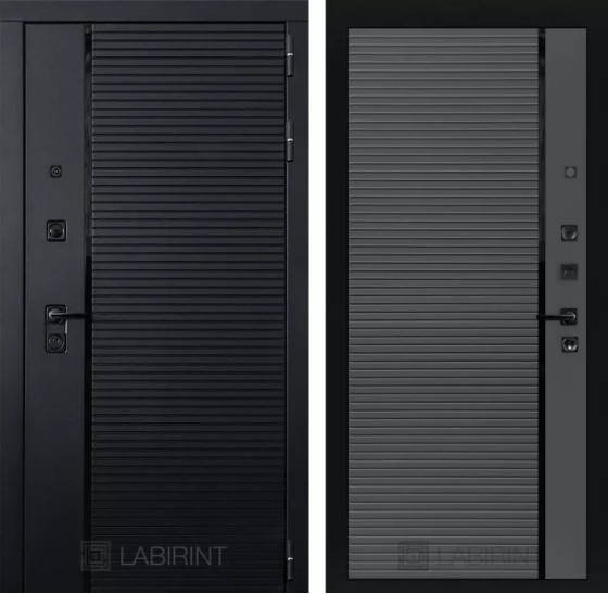 Входная дверь PIANO 22 - Графит софт, черная вставка | Декоративная MDF панель 10 мм с наличниками, цвет 