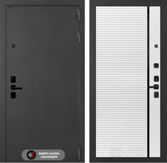 Входная дверь ACUSTICLAB 22 - Белый софт, черная вставка | Металл с матовым покрытием 