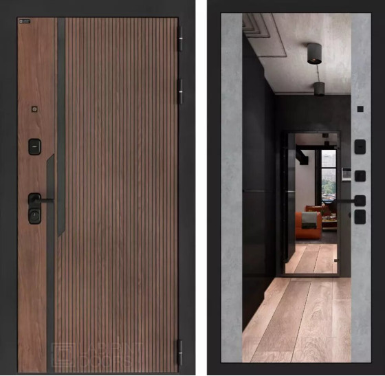 Входная дверь KARMINA с Зеркалом Максимум - Бетон светлый | Фрезерованная МДФ панель 10 мм, цвет 