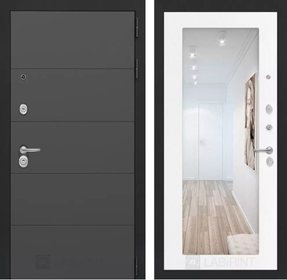 Входная дверь ART с Зеркалом 18 - Белое дерево | Современная декоративная MDF панель 10 мм, цвет 