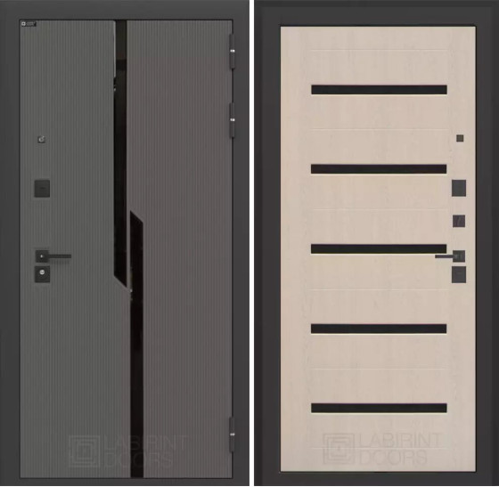 Входная дверь CARBON 01 - Беленый дуб, стекло черное | Декоративная MDF панель 10 мм с черным стеклом фацет, цвет 