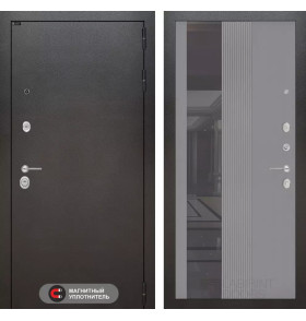 Входная дверь SILVER с Зеркалом 32 тонированным - Серый рельеф софт