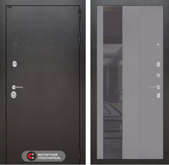 Входная дверь SILVER с Зеркалом 32 тонированным - Серый рельеф софт | Металл с покрытием 