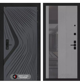Входная дверь LEOLAB с Зеркалом 32 тонированным - Серый рельеф софт