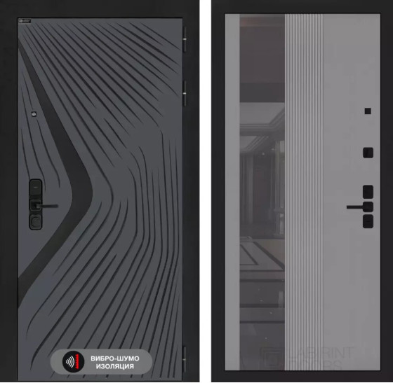 Входная дверь LEOLAB с Зеркалом 32 тонированным - Серый рельеф софт | Фрезерованная МДФ панель 10 мм, цвет 