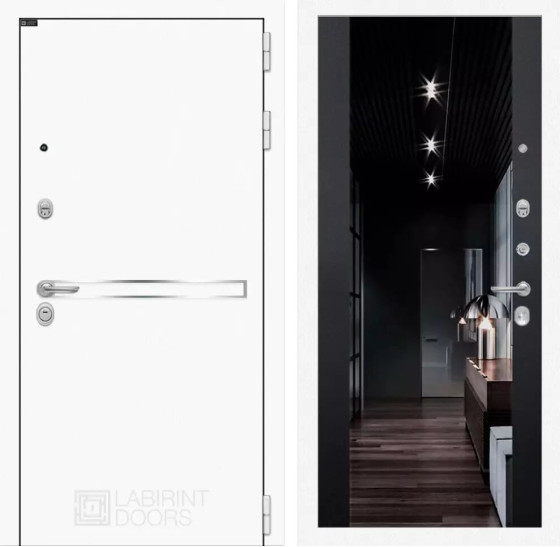 Входная дверь Лайн WHITE с Зеркалом тонированным Максимум - Черный кварц | Металл с покрытием 