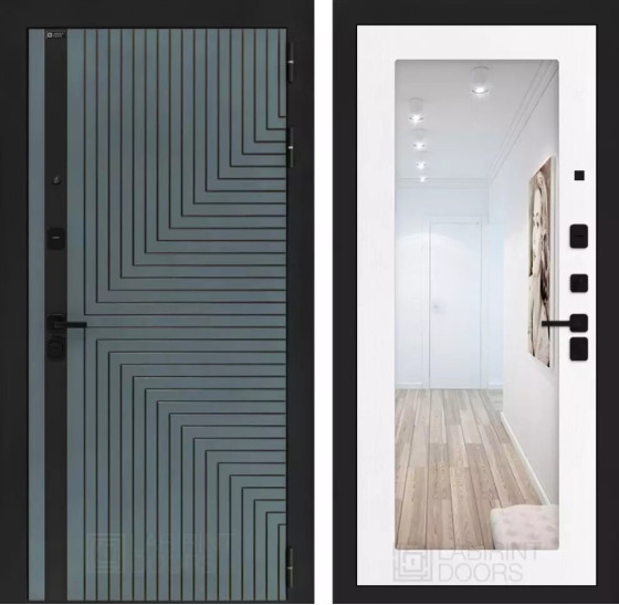 Входная дверь CREDOR с Зеркалом 18 - Белое дерево | Фрезерованная МДФ панель 10 мм, цвет 