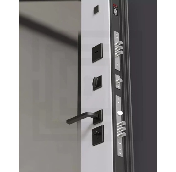 Входная дверь CARBON с зеркалом Панорама - Белый софт | Декоративная MDF панель 10 мм с черным стеклом фацет, цвет 