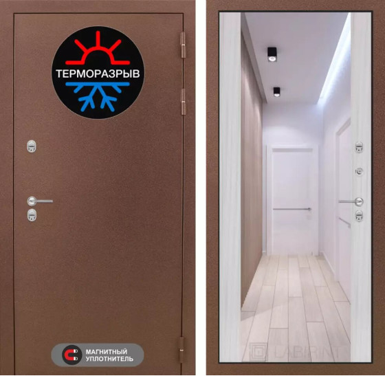Входная дверь Термо Магнит с Зеркалом Максимум - Сандал белый | Металл с 2-х слойным покрытием. 1 слой - цинкосодержащий грунт, 2 слой - покраска 