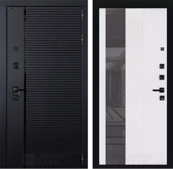 Входная дверь PIANO с Зеркалом 32 тонированным - Белый рельеф софт | Декоративная MDF панель 10 мм с наличниками, цвет 