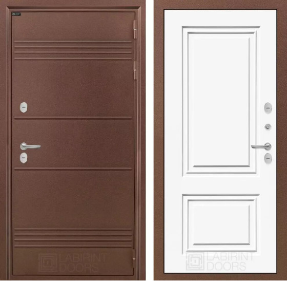 Входная дверь Термо Лайт 26 - Эмаль RAL 9003 | Металлическая отделка с давлением и фигурным наличником