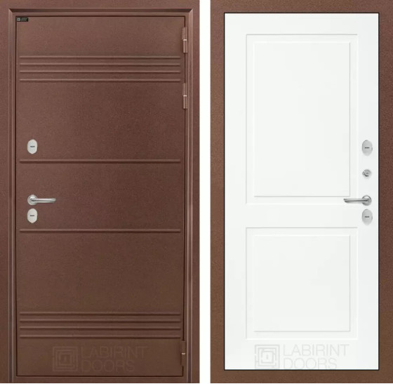 Входная дверь Термо Лайт 11 - Белый софт | Металлическая отделка с давлением и фигурным наличником