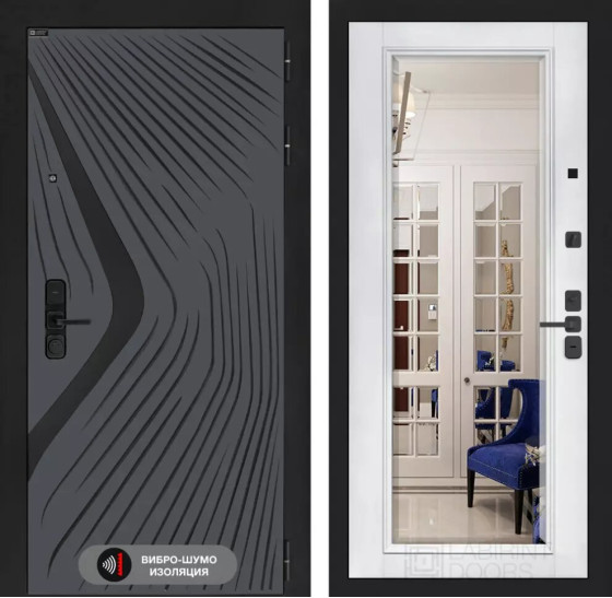 Входная дверь LEOLAB с Зеркалом Фацет - Белый софт | Фрезерованная МДФ панель 10 мм, цвет 